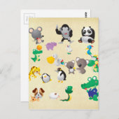 かわいらしい動物園の動物のグリーティングカー子供へド ポストカード (正面/裏面)