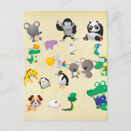かわいらしい動物園の動物のグリーティングカー子供へド ポストカード