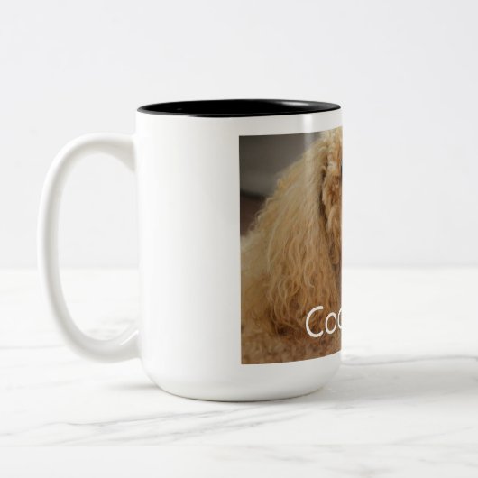 かわいらしい可愛いコックポウドッグ動物家族の写真 ツートーンマグカップ (左)