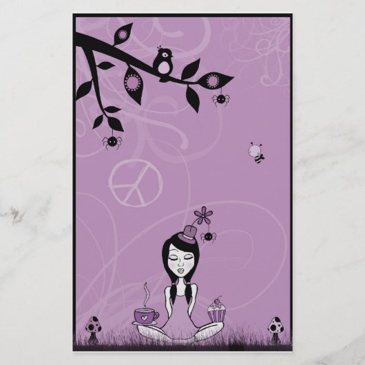 かわいらしい失敗の紫色の文房具 便箋 (正面)