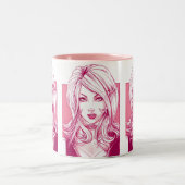 かわいらしい女の子の顔-ピンク ツートーンマグカップ (中央)