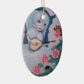 かわいらしい女の子は妖精音楽を遊びます セラミックオーナメント (右)