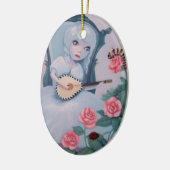 かわいらしい女の子は妖精音楽を遊びます セラミックオーナメント (左)