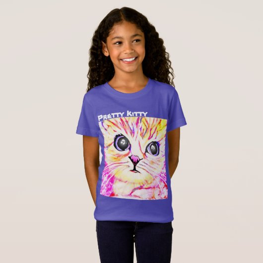 かわいらしい子猫の女の子のワイシャツ Tシャツ (正面フル)