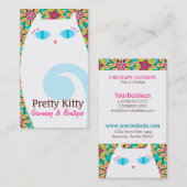 かわいらしい子猫の白及び花柄 名刺 (正面/裏面)