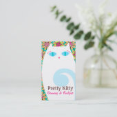 かわいらしい子猫の白及び花柄 名刺 (スタンド正面)