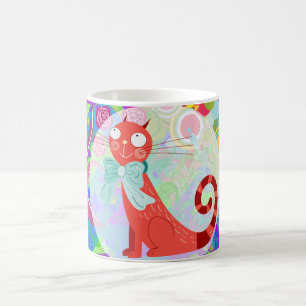 かわいらしい子猫Gifts Vibrant Colorful熱狂するな猫の女性 コーヒーマグカップ