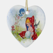 かわいらしい小さな男の子、バニーと鳥遊の子 セラミックオーナメント (右)