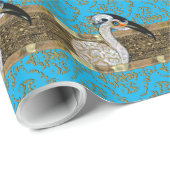 かわいらしい島の鳥のストライプ ラッピングペーパー (ロールコーナー)