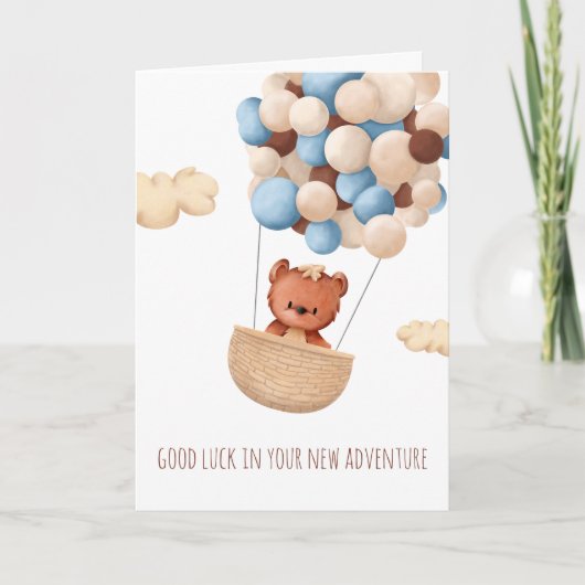 かわいらしい幸運にクマの風船さよなら カード (正面)