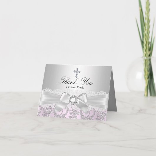 かわいらしい弓及び十字の洗礼のサンキューカード サンキューカード (正面)