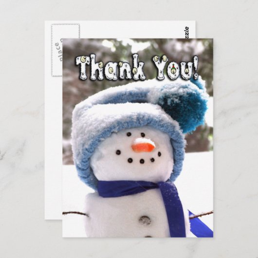 かわいらしい手作り雪だるまありがとうポストカード ポストカード (正面/裏面)