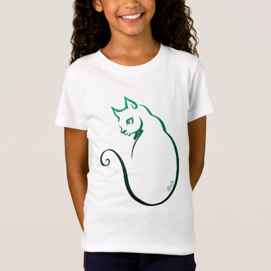 かわいらしい手描きの5ライン猫の芸術の女の子のTシャツ Tシャツ (正面)