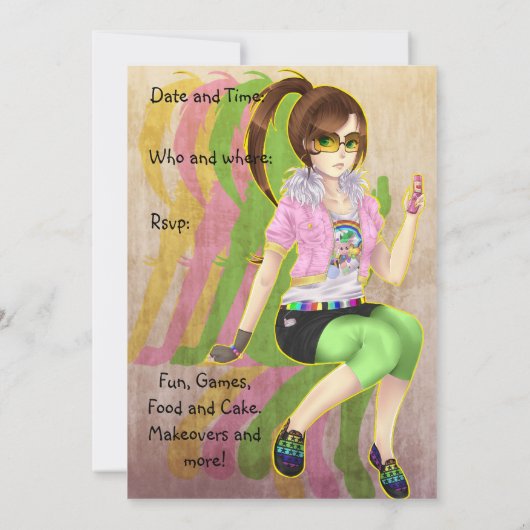 かわいらしい日本製アニメの女の子のファッションの犠牲者のパーティの招待状 招待状 (裏面)