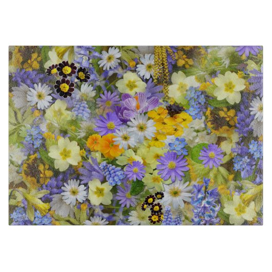 かわいらしい春の花のコラージュ カッティングボード (正面)