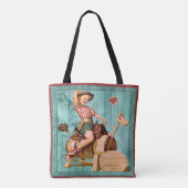 かわいらしい木の馬Sittinのヴィンテージの女性のカーボーイ トートバッグ (裏面)