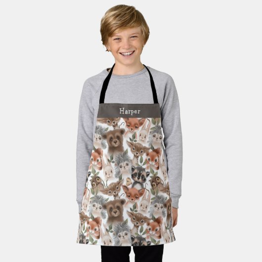 かわいらしい木版動物愛称 エプロン (着用した状態)
