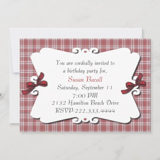 かわいらしい格子縞の招待 招待状 (正面)