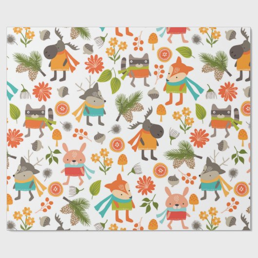 かわいらしい森の動物 ラッピングペーパー (フラット)