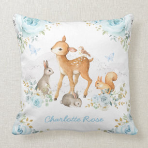 かわいらしい森林森林動物の青い花の子供部屋 クッション