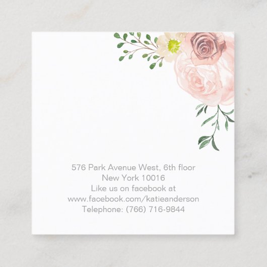 かわいらしい正方形の水彩画の花の名刺 スクエア名刺 (裏面)