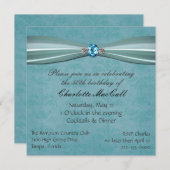 かわいらしい水のダマスク織の誕生日の招待 招待状 (正面/裏面)