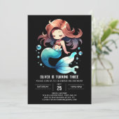 かわいらしい水の色マーメイド誕生日 招待状 (スタンド正面)