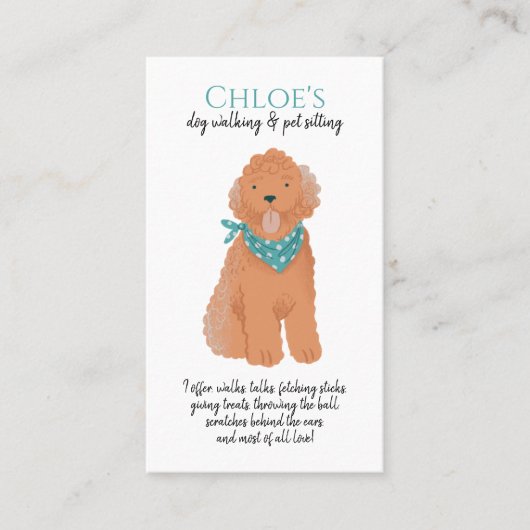 かわいらしい水彩ドッグウォーカーペットシッター 名刺 (正面)
