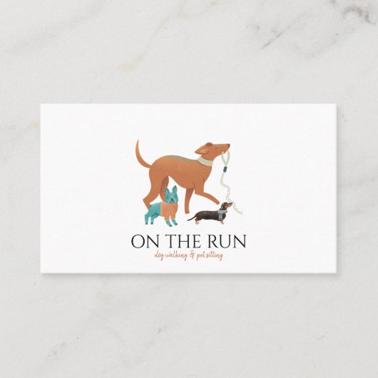 かわいらしい水彩ドッグウォーカーペットシッター 名刺 (正面)