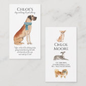 かわいらしい水彩ドッグウォーカーペットシッター 名刺 (正面/裏面)