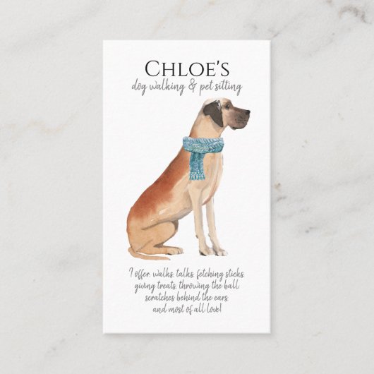 かわいらしい水彩ドッグウォーカーペットシッター 名刺 (正面)