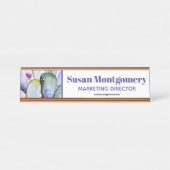 かわいらしい水彩画のサボテン及び花パーソナライズな| デスクネームプレート (正面)