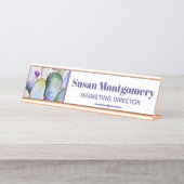 かわいらしい水彩画のサボテン及び花パーソナライズな| デスクネームプレート (正面)