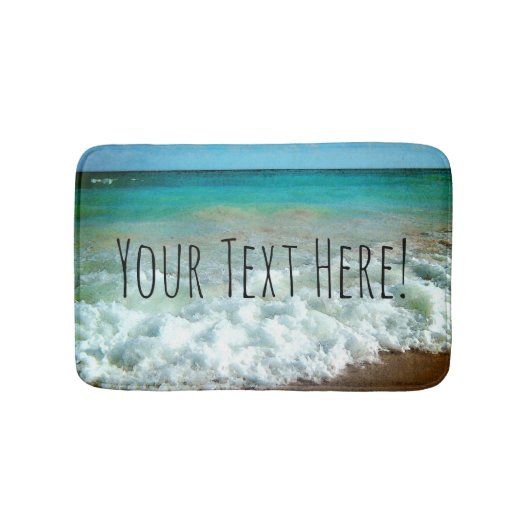 かわいらしい水彩画のスタイルのビーチの海のターコイズ バスマット (正面)