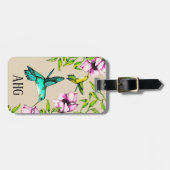 かわいらしい水彩画のハチドリ及び紫色の花 ラゲッジタグ (正面横)