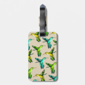 かわいらしい水彩画のハチドリ及び紫色の花 ラゲッジタグ (裏面縦)