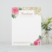 かわいらしい水彩画のバラおよびグリッターレターヘッド レターヘッド (スタンド正面)