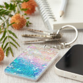 かわいらしい水彩画のパステル調の花のピンクおよび青 キーホルダー (正面右)