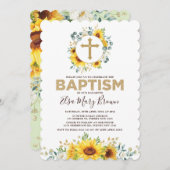 かわいらしい水彩画のヒマワリの夏の庭の洗礼 招待状 (正面/裏面)