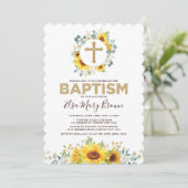 かわいらしい水彩画のヒマワリの夏の庭の洗礼 招待状 (スタンド正面)