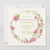 かわいらしい水彩画の花のリースの誕生会 招待状 (正面)