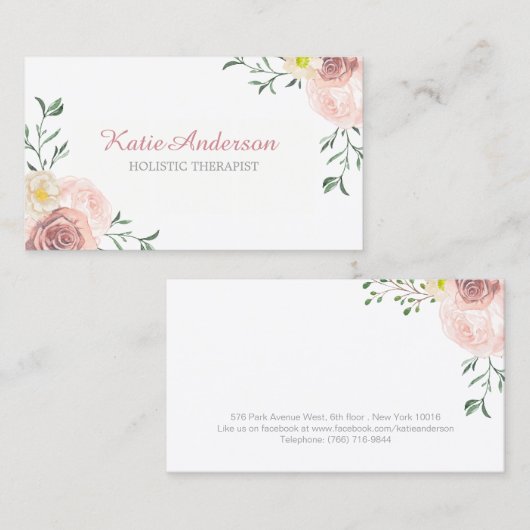 かわいらしい水彩画の花の名刺 名刺 (正面/裏面)