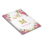 かわいらしい水彩画の花の金ゴールドの蝶モノグラム ノートブック (右側)
