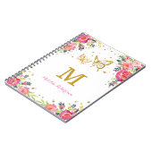 かわいらしい水彩画の花の金ゴールドの蝶モノグラム ノートブック (左側)