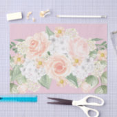 かわいらしい水彩画の花花束のピンクのバラ 薄葉紙 (クラフト)