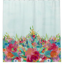 かわいらしい水彩画の花 シャワーカーテン