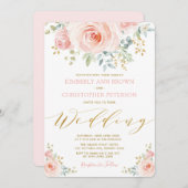 かわいらしい水彩画の赤面のピンクの花柄のばら色の結婚式 招待状 (正面/裏面)