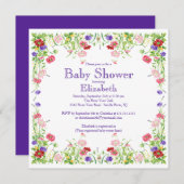 かわいらしい水彩画の野生の花の花のベビーシャワー 招待状 (正面/裏面)