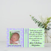 かわいらしい水玉模様のベビーの写真のサンキューカード サンキューカード (スタンド正面)