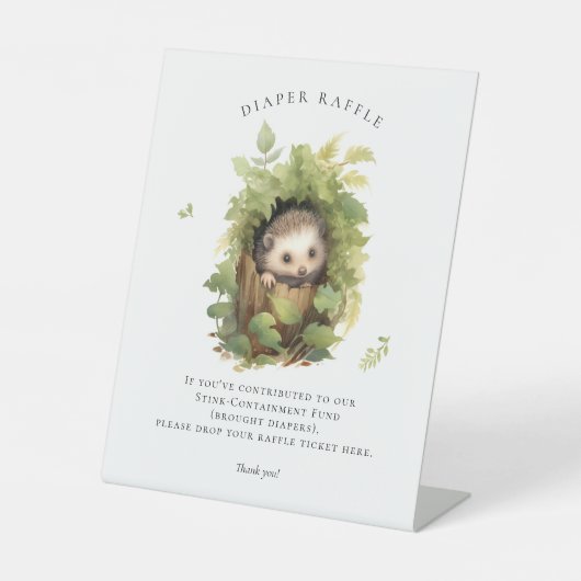 かわいらしい水色ヘッジホッグおむつラッフルサイン 台座サイン (正面)